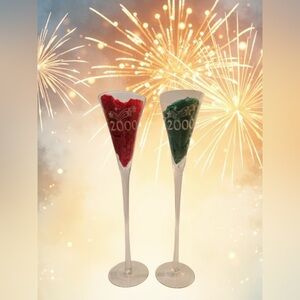 Vintage Y2K Champagne Flutes 12” tall etched 2000
